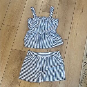 Free Assembly Blue and White Striped Top and Shorts Set